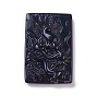 Natural Obsidian Pendants, Carved Rectangle with Dragon