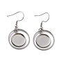 201 Stainless Steel Earring Hooks, with Flat Round Blank Pendant Trays, Flat Round Setting for Cabochon