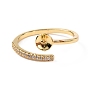 Латунь микро паве кубический цирконий открытая манжета кольцо для пальцев, за половину пробурено бисера, плоско-круглые