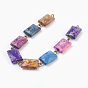 Handmade Natural Fire Agate Beaded Chains, Unwelded, with Iron Eye Pin, Faceted, Rectangle