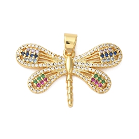 Rack Plating Brass Micro Pave Cubic Zirconia Pendants, Cadmium Free & Lead Free, Long-Lasting Plated, Dragonfly