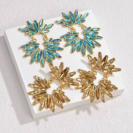 304 серьги-гвоздики из нержавеющей стали со стеклянными вставками для женщин, реальный 18 k позолоченный, цветок