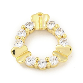 Brass Micro Pave Clear Cubic Zirconia Pendants, Cadmium Free & Nickel Free & Lead Free, Butterfly