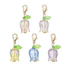 Decoraciones colgantes de acrílico con tulipanes, Dijes de cierres de pinza de langosta de aleación para adornos de bolsos