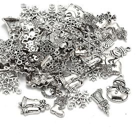 Christmas Mixed Style Tibetan Style Alloy Pendants, 19~30x13~22x1.5~4mm, Hole: 2mm, about 40pcs/100g