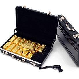 Alloy Luggage & Gold Bar & Imitation Pistol Set, Micro Landscape Dollhouse Decoration, Pretending Prop Accessories