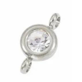 304 Stainless Steel Single Rhinestone Connector Charms, Flat Round Links, Stainless Steel Color