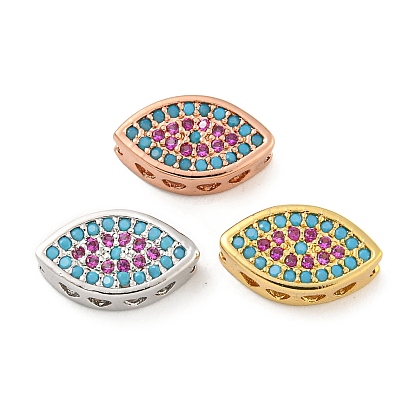 Brass Micro Pave Colorful Cubic Zirconia Beads, Cadmium Free & Nickel Free & Lead Free, Eye