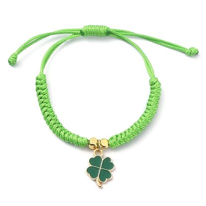 Pulsera con dije de trébol de esmalte de aleación, pulsera ajustable trenzada de poliéster