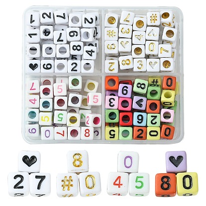 Opaque Acrylic Beads, Cube with Number