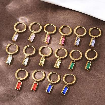 304 прямоугольные серьги-кольца из нержавеющей стали, со стеклянными бусинами, ионное покрытие (ip), разноцветные
