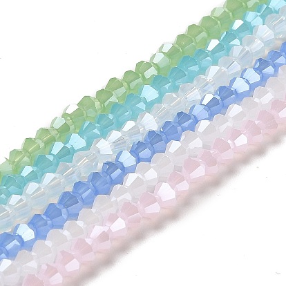 Imitation Jade Electroplate Glass Beads Strands, Pearl Luster Plated, Faceted, Bicone