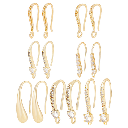 14шт 7 стиль латунные микро паве кубический цирконий серьги крючки набор, швенза с горизонтальными петлями