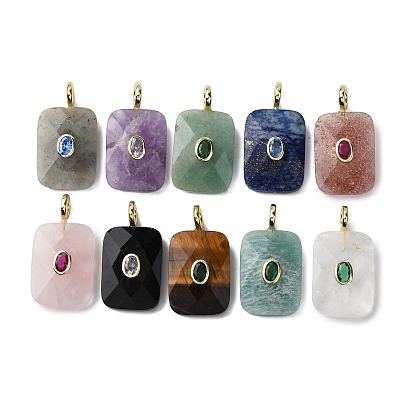 Ограненные подвески из натуральных драгоценных камней, Прямоугольные подвески с латунными фианитами в оправе., стойки покрытие, золотые