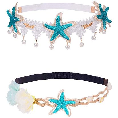 Обруч для волос ручной работы из кружева, с конопляным шпагатом и натуральной ракушкой/акриловым жемчугом