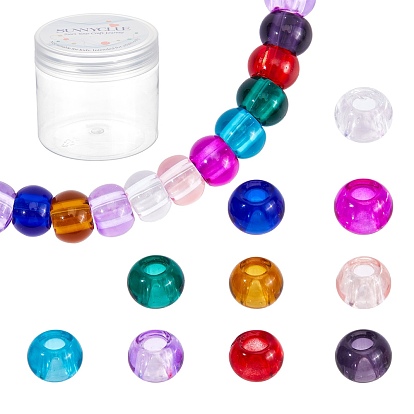 100Pcs 10 Colors Glass European Beads, Large Hole Beads, Rondelle
