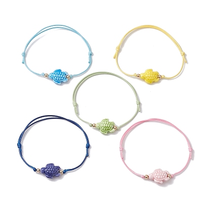 Синтетический бирюзовый черепаховый плетеный браслет из бусин, регулируемый браслет из вощеного полиэстера