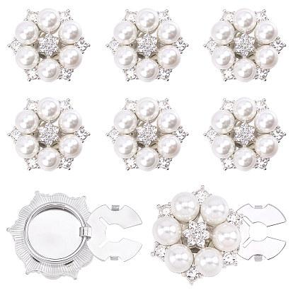 Brass Cufflinks, with Imitation Pearl & Rhinestone, Flower