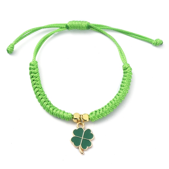 Alloy Enamel Clover Charm Bracelet, Polyester Braided Adjustable Bracelet