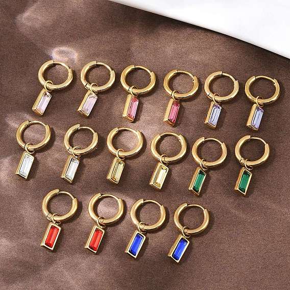 304 прямоугольные серьги-кольца из нержавеющей стали, со стеклянными бусинами, ионное покрытие (ip), разноцветные