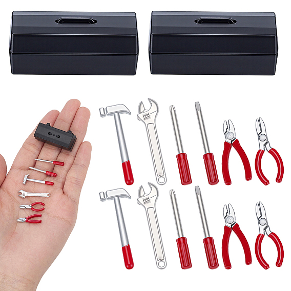Miniature Alloy Tools with Storage Box, for Micro Landscape, Dollhouse Decoration