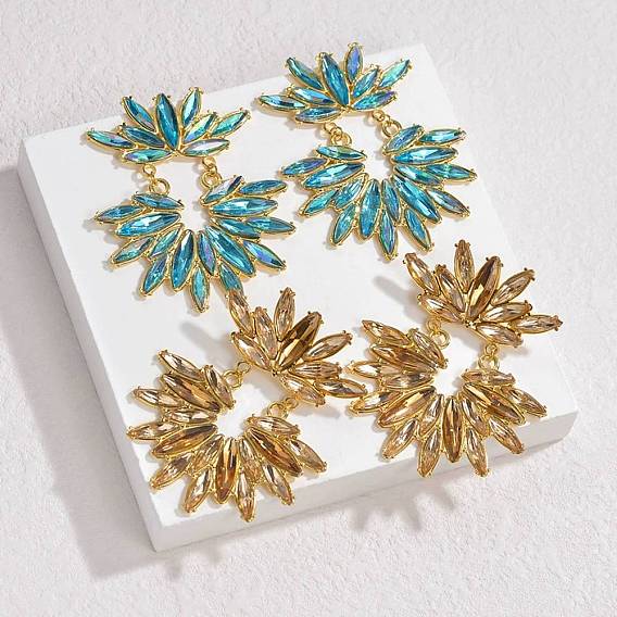 304 серьги-гвоздики из нержавеющей стали со стеклянными вставками для женщин, реальный 18 k позолоченный, цветок