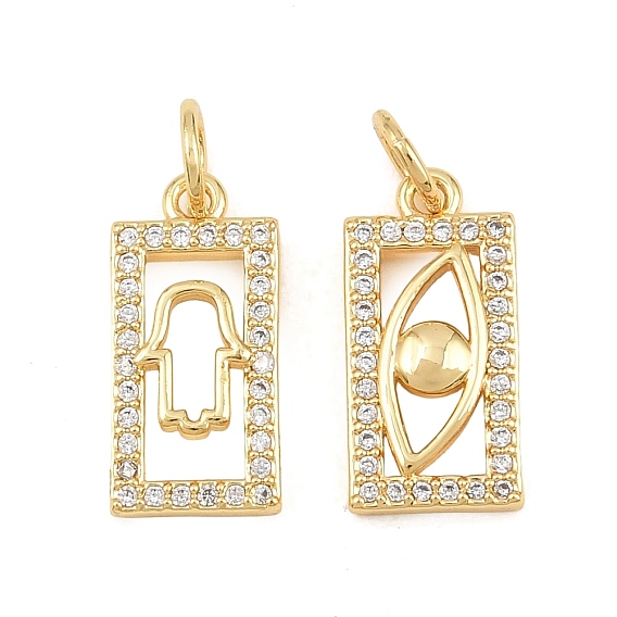 Brass Micro Pave Clear Cubic Zirconia Charms, Rectangle Charms, Rack Plating, Long-Lasting Plated, Cadmium Free & Lead Free