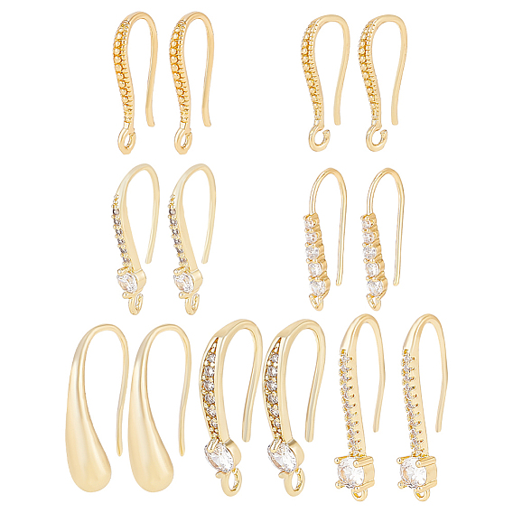 14шт 7 стиль латунные микро паве кубический цирконий серьги крючки набор, швенза с горизонтальными петлями