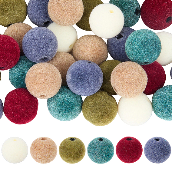 48 шт. 6 стили флокированные пластиковые бусины, круглые