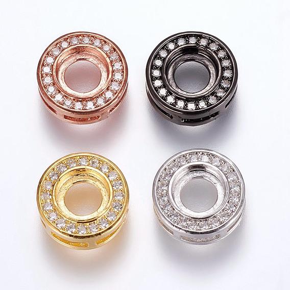 Brass Micro Pave Cubic Zirconia Cabochon Connector Open Back Settings, Flat Round