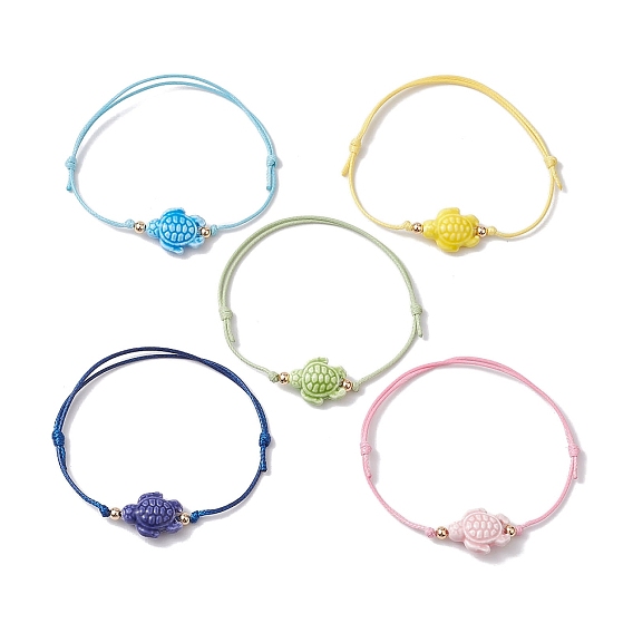 Синтетический бирюзовый черепаховый плетеный браслет из бусин, регулируемый браслет из вощеного полиэстера