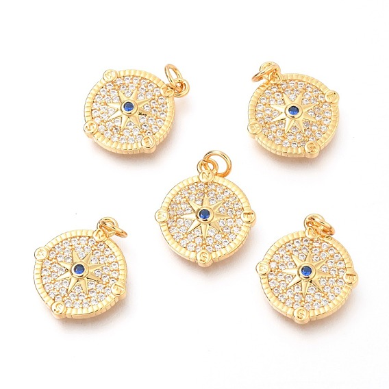 Кулоны из латуни с прозрачным микропейвом и кубическим цирконием королевского синего цвета, с прыжковых колец, компас
