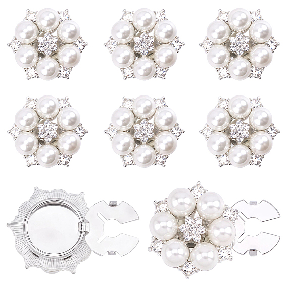 Brass Cufflinks, with Imitation Pearl & Rhinestone, Flower