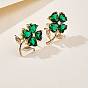 Alloy Rhinestone Clover Stud Earrings for Women, Golden