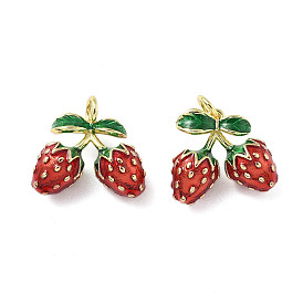 Brass Enamel Pendants, Cadmium Free & Lead Free, Real 18K Gold Plated, Strawberry