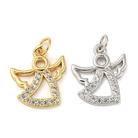 Rack Plating Brass Micro Pave Cubic Zirconia Pendants, with Jump Ring, Cadmium Free & Lead Free, Long-Lasting Plated, Angel