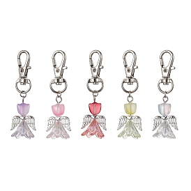 Angel Glass Pendant Decorations, with Alloy Swivel Lobster Claw Clasps