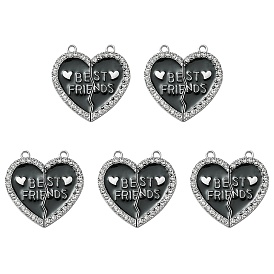 Alloy Enamel Split Pendant, with Rhinestone, Cadmium Free & Nickel Free & Lead Free, Platinum, Broken Heart with Word Best Friend