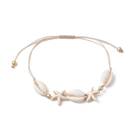 Perles turquoise synthétiques avec bracelet de cheville en perles de cauris naturelles mélangées, bracelet de cheville à breloque étoile de mer pour femme