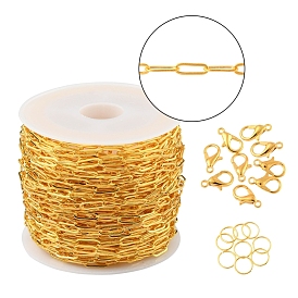Набор для изготовления ожерелья-цепочки из скрепок своими руками, включая латунные цепочки для скрепок и соединительные кольца, Карабин-лобстер из цинкового сплава