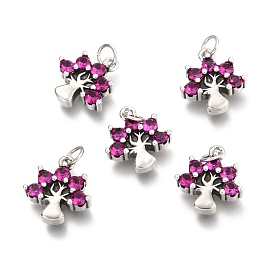 Brass Micro Pave Purple Cubic Zirconia Pendants, with Jump Rings, Tree