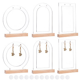 6Pcs Acrylic Earring Display Stands, Rectangle, with 6Pcs Wood Display Stands, Photo Stand