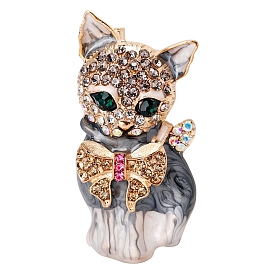 Cat Shape Enamel Pins, Alloy Rhinestone Brooches for Backpack Clothes