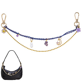 304 Stainless Steel Ball Chain & Cotton Cord Bag Extender Chains, with ABS Plastic Pearl & Natural Amethyst & Alloy Enamel Pendants, Flower