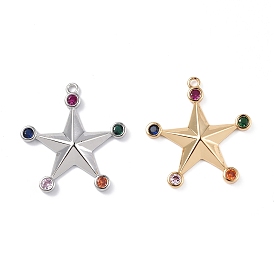 Brass Micro Pave Colorful Cubic Zirconia Pendants, Star Charms