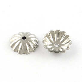 Flower 304 Stainless Steel Bead Caps, 10x4mm, Hole: 1mm