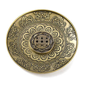 Portable Lotus Pattern Incense Burner Sets, 9 Holes Round Alloy Incense Holder, Home Office Teahouse Zen Buddhist Supplies