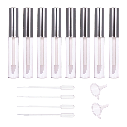 DIY Empty Lipstick Bottle, Lip Gloss Tube with Cap, Mini Transparent Plastic Funnel Hopper and 2ml Disposable Plastic Dropper, Transfer Graduated Pipettes
