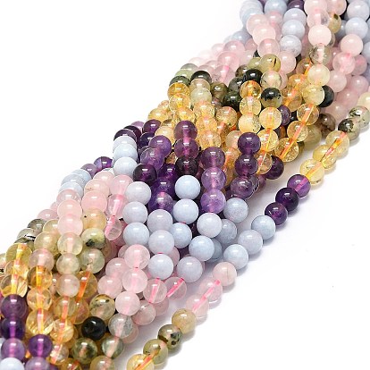 Bolas de Piedras Preciosas mixta naturales hebras, aguamarina natural y cuarzo rosa y prehnita y citrino y amatista, rondo