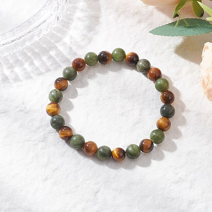 Браслеты из натурального тигрового глаза и южного китайского нефрита с круглыми бусинами для мужчин и женщин